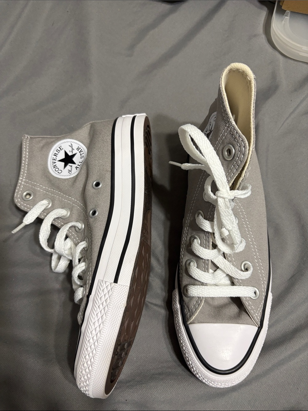 Converse High Top Sneakers in Light Gray and White